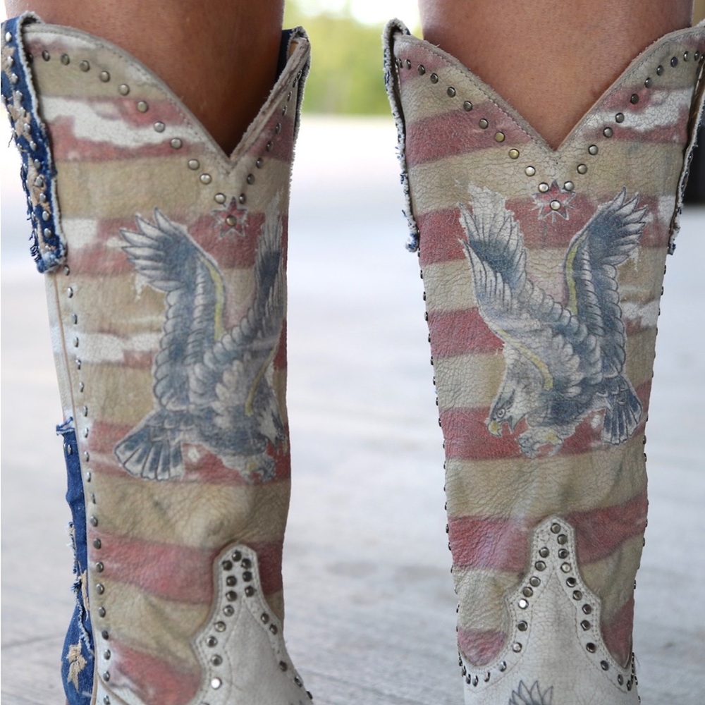 YIPPEE KI YAY BY OLD GRINGO JORIE PATRIOTIC RED WHITE BLUE LEATHER BOOTS - Picture 3 of 10